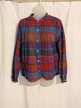 VTG 90s LL Bean Signature 100% Cotton Woman's Plaid Blouse Sz M